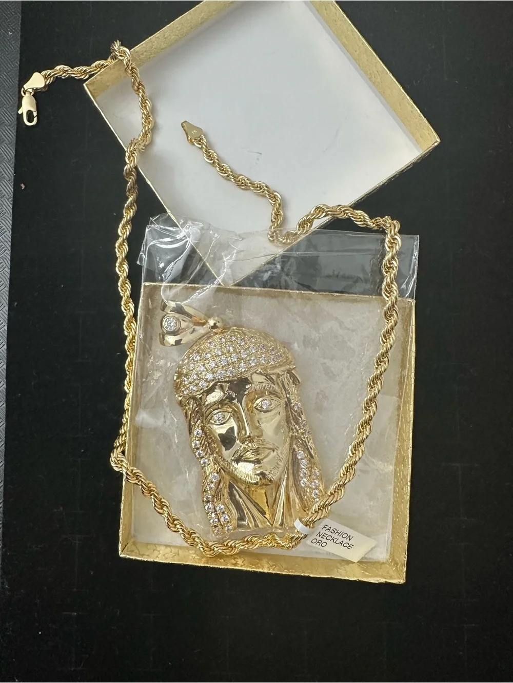 New Gold plated cz Jesus Pendant charm with new gold plated Necklace chain